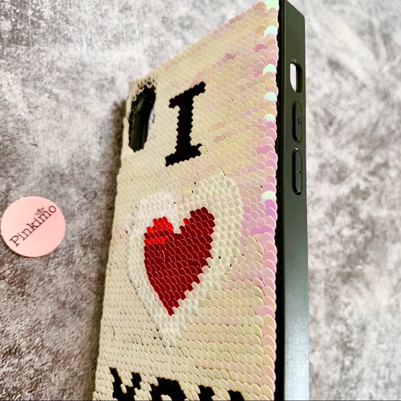 New iPhone XS/X Dual Side I ❤️ U Sequin Case - Picture 5 of 7